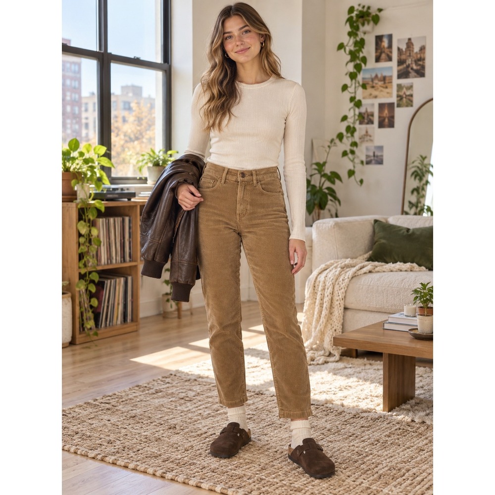 LOFT High Rise Straight Leg Corduroy Pants Camel Tan Size 0/25P E55